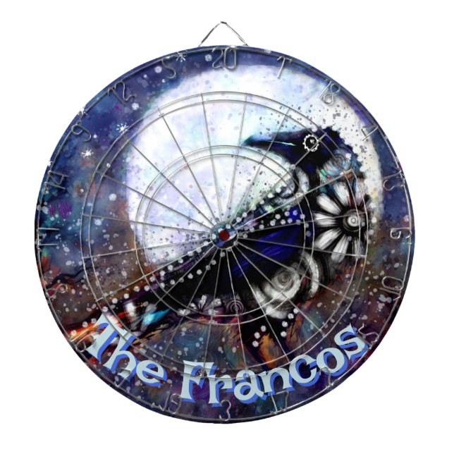Whimsical Raven Moon Floral Personalised Dartboard (Front)