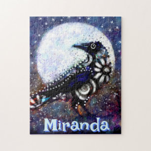 Whimsical Raven Moon Floral Personalised Jigsaw Puzzle