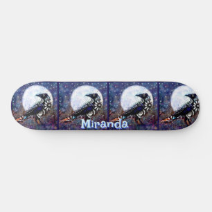 Whimsical Raven Moon Floral Personalised Skateboard