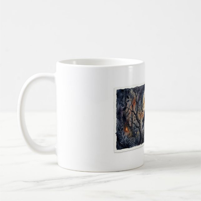 Whimsical Raven under a Crescent Moon Witchy Mug (Left)