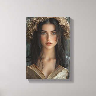 Whimsical Reader with Floral Crown Canvas Print