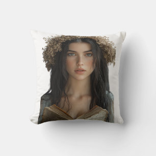 Whimsical Reader with Floral Crown Cushion