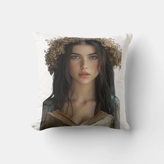 Whimsical Reader with Floral Crown Cushion (Front)