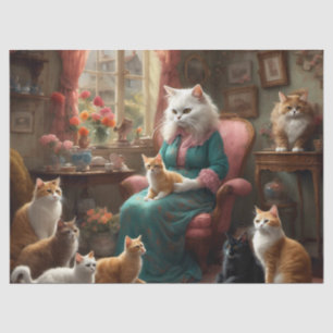 Whimsical Realistic Mama Cat & Kittens Tissue Paper