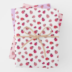 Whimsical Red and Black Ladybug Art Watercolor Wrapping Paper Sheet