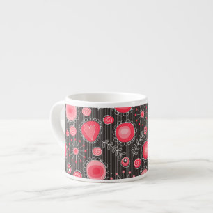 Whimsical red and grey hearts and flowers floral espresso cup
