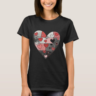 Whimsical Red and Pink Patchwork Heart Collage Art T-Shirt