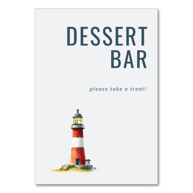 Whimsical Red and White Lighthouse Watercolor Table Number (Front)