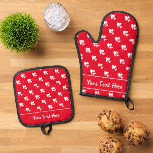 Whimsical Red and White Loving Hearts Oven Mitt & Pot Holder Set