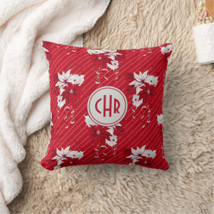 Whimsical Red and White Poinsettia Pattern Cushion