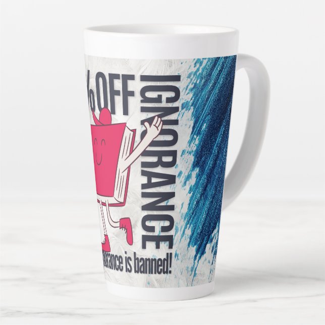 Whimsical Red Book Character Ignorance Is Banned  Latte Mug (Right Angle)