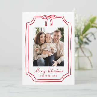 Whimsical Red Bow Frame Christmas Photo Holiday Card