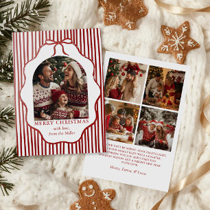 Whimsical Red Bow Merry Christmas Family Photo Holiday Card