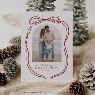 Whimsical Red Bow One Photo Christmas Card
