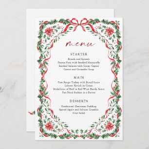 Whimsical Red Bow Printable Christmas Menu Card