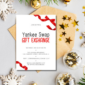 Whimsical Red Bow Yankee Swap Gift Exchange Invitation