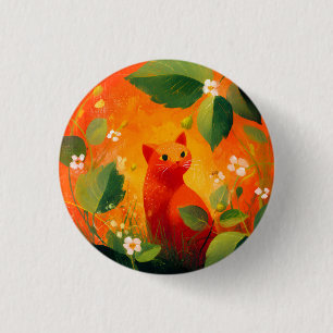 Whimsical Red Cat Wildflower Garden 3 Cm Round Badge