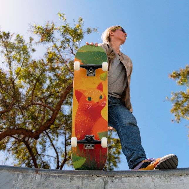 Whimsical Red Cat Wildflower Garden Skateboard (Outdoor 1)