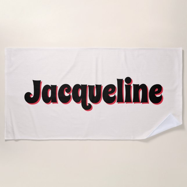 Whimsical Red Cherry Shadow Lettering Beach Towel (Front)