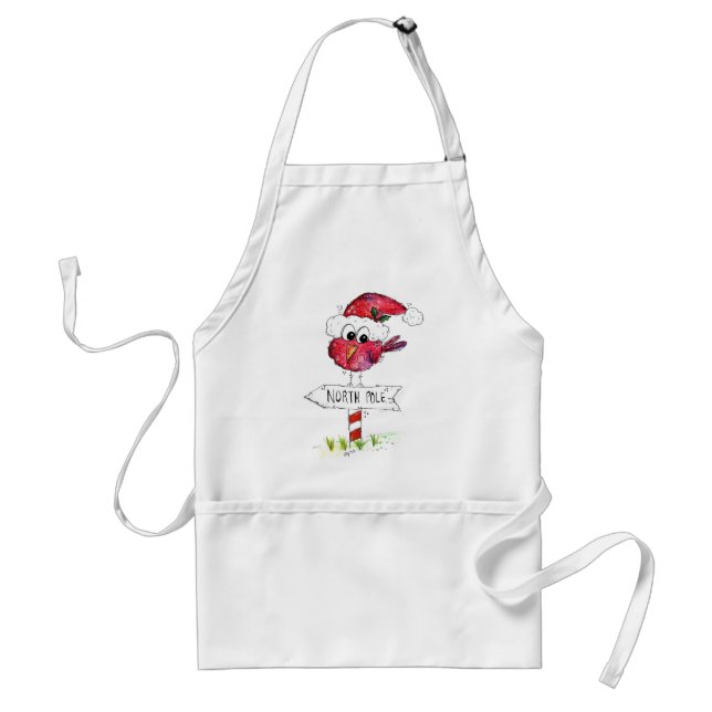 Whimsical Red Christmas Bird Standard Apron (Front)