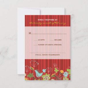 Whimsical Red Floral Garden Wedding RSVP Card
