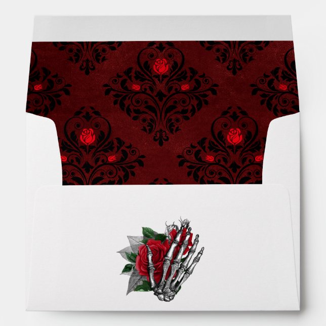 Whimsical Red Floral Gothic Wedding Envelope (Back (Bottom))