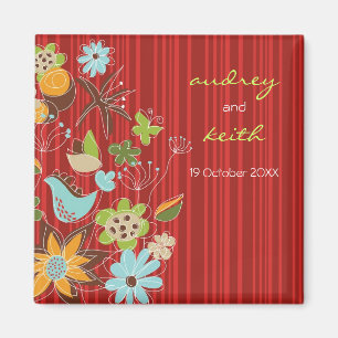 Whimsical Red Floral Summer Garden Save The Date Magnet