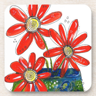 Whimsical Red Flowers Coaster