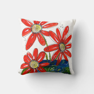 Whimsical Red Flowers Cushion