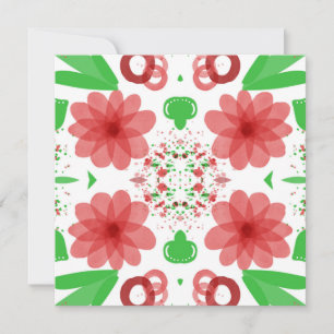 Whimsical Red Flowers Green Leaves On White Art Card