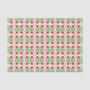 Whimsical Red Flowers Green Leaves On White Art Tissue Paper