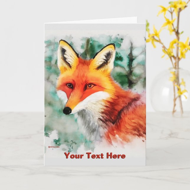 Whimsical Red Fox Card (Yellow Flower)