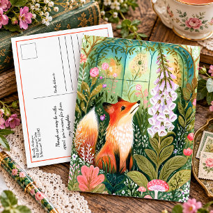 Whimsical Red Fox Forest Thinking of You Holiday Postcard