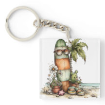 WHIMSICAL RED & GREEN SUMMER SURFBOARD & HUT
