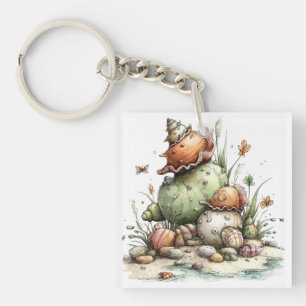 WHIMSICAL RED & GREEN SUMMER THEMED SEASHELLS KEY RING