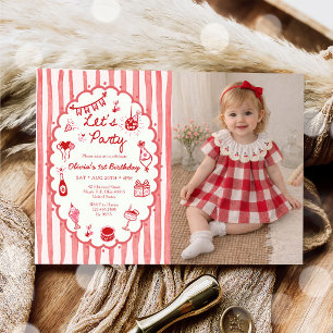 Whimsical Red Hand-Drawn Birthday Party Invitation