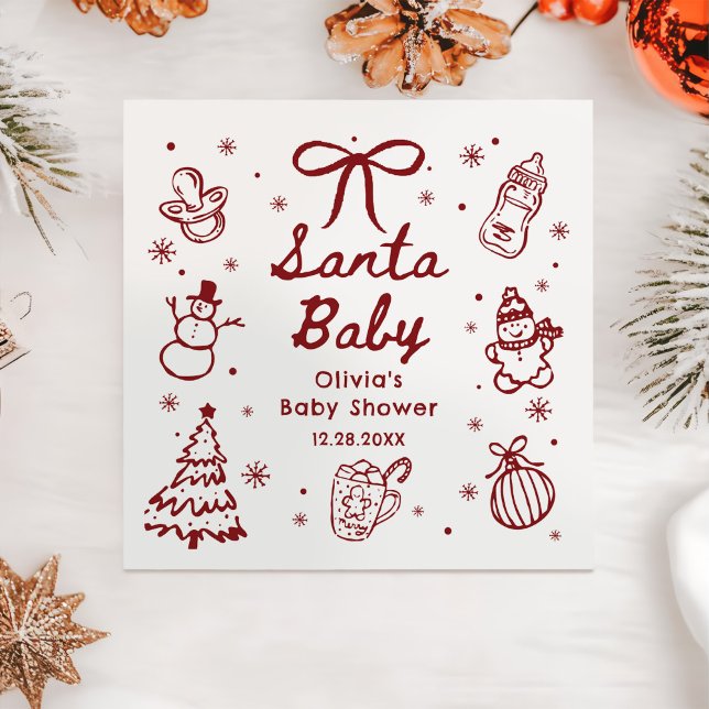Whimsical Red Hand Drawn Christmas Baby Shower Napkin (Creator Uploaded)