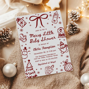 Whimsical Red Hand Drawn Merry Little Baby Shower Invitation