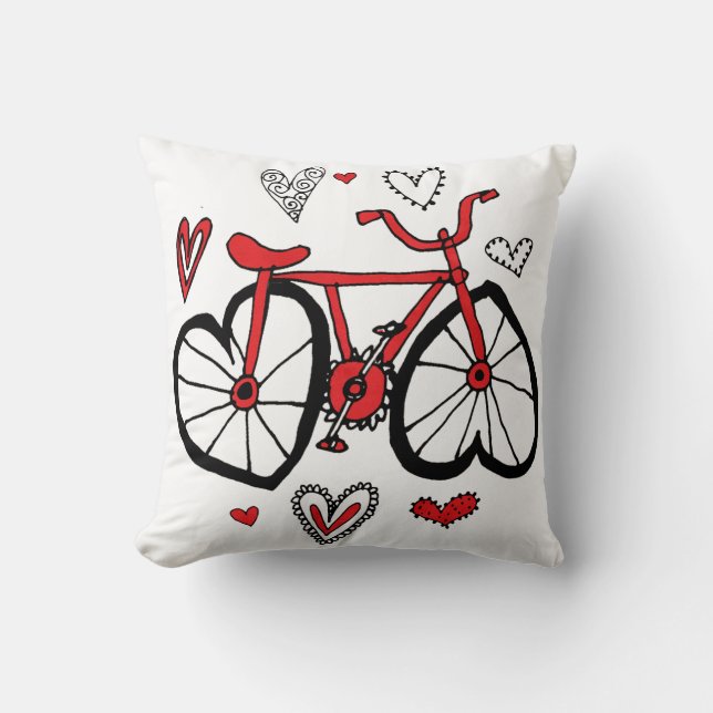 Whimsical Red Heart Valentine Bicycle Cushion (Front)