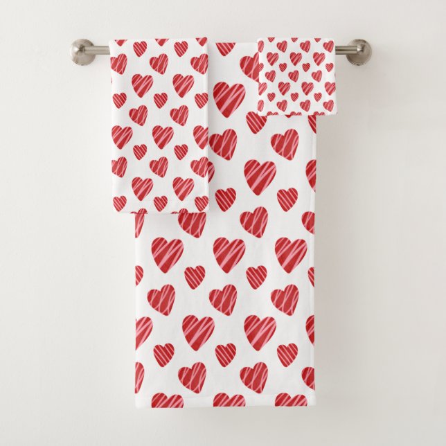 Whimsical Red Hearts Valentine's Day Bath Towel Set (Insitu)