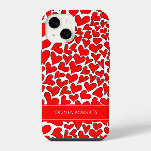 Whimsical Red Hearts Valentine's Day Personalised iPhone 14 Case