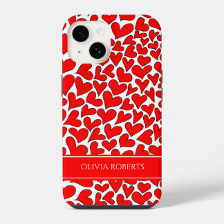 Whimsical Red Hearts Valentine's Day Personalised iPhone 14 Case