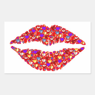 Whimsical Red Lips Kiss Sparkling Gems Hearts Rec Rectangular Sticker