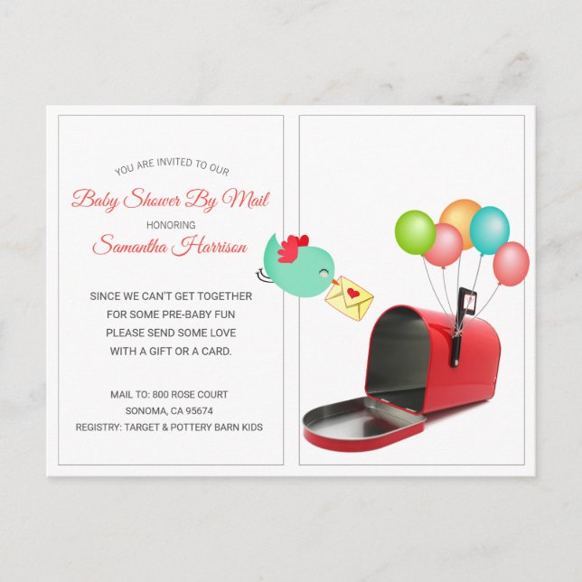 Whimsical Red Mailbox Baby Shower By Mail Invitation Postcard (Front)