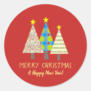 Whimsical Red Merry Christmas Classic Round Sticker