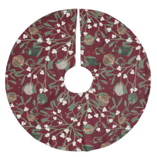 Whimsical Red Mistletoe Christmas Tree Skirt