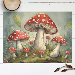 Whimsical Red Mushrooms Illustration Decoupage Tissue Paper