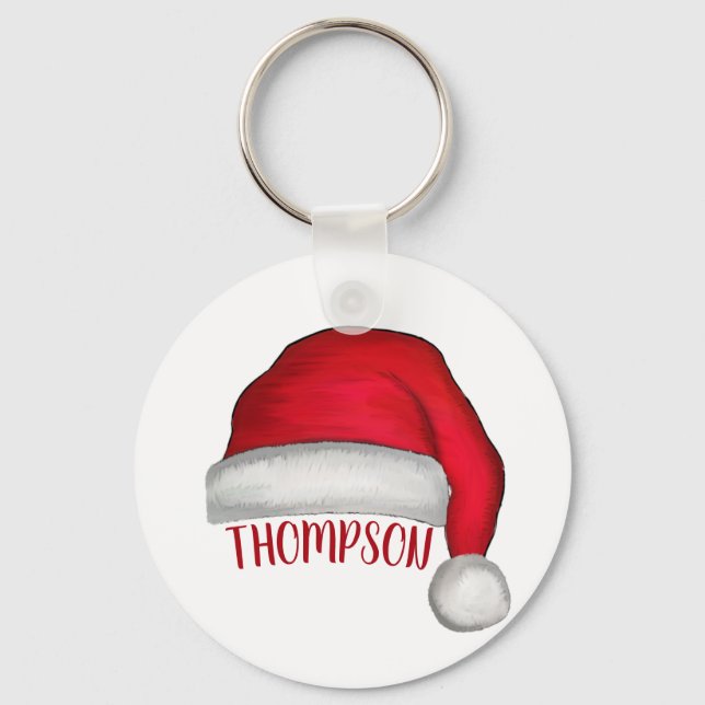 Whimsical Red Painted Santa Hat Key Ring (Front)