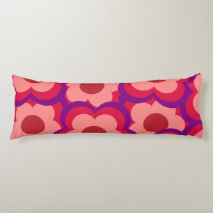 Whimsical Red & Pink Floral Retro, Bold Preppy Body Cushion