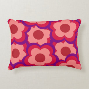 Whimsical Red & Pink Floral Retro, Bold Preppy Decorative Cushion